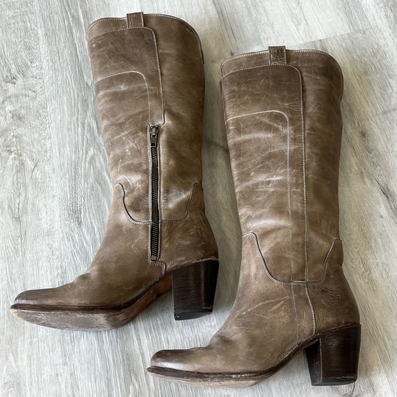 Fyre Tall Leather Jackie Riding Boots Zipper Tan Beige Womens 7.5 Fall Autumn - Picture 2 of 10